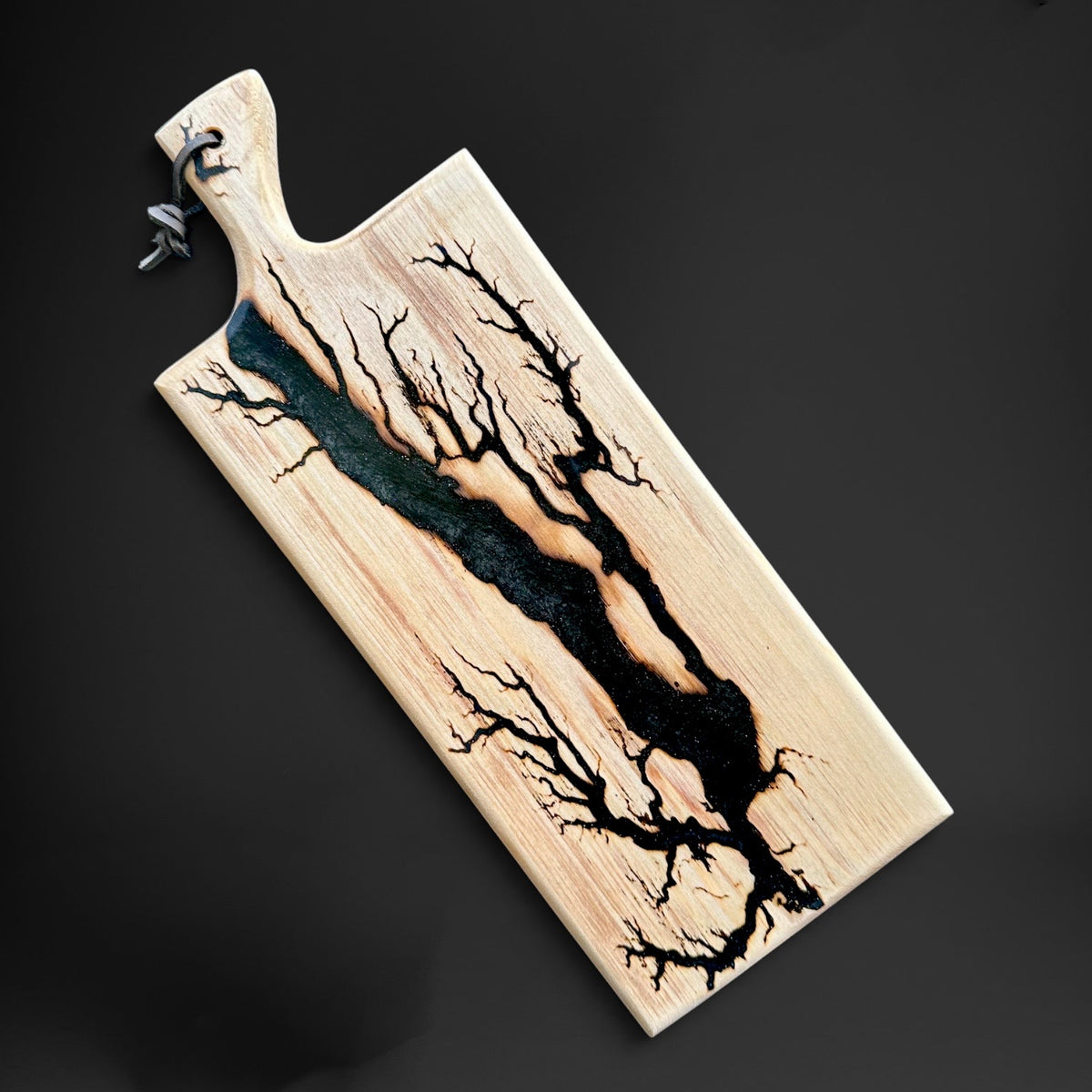 Galaxy Black Fractal Burned Charcuterie and Serving Board No. 0073